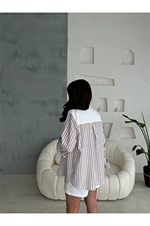 GABARDİN ŞORT - GABARDİN - ÇİZGİLİ KETEN GARNİLİ CEKET TAKIM - Kahverengi