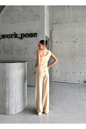 TEK KOL YELEK - PANTOLON TAKIM ATLAS - Bej