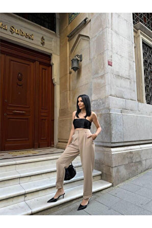 PAÇASI CIRTLI PANTOLON - Bej