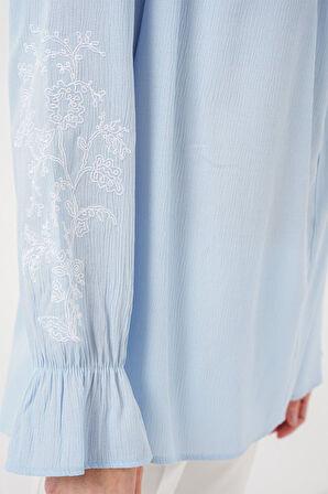 Nakışlı Örme Bluz 941 - Mavi