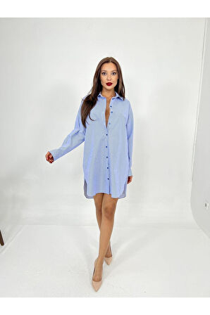 4474 GÖMLEK-MAVİ BEYAZ ÇİZGİLİ