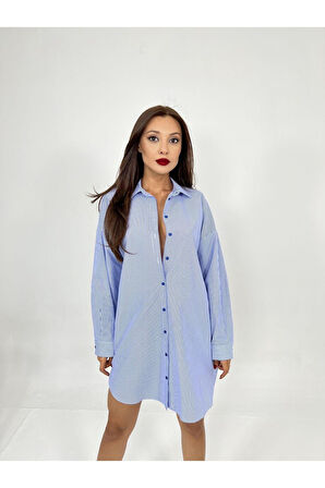 4474 GÖMLEK-MAVİ BEYAZ ÇİZGİLİ