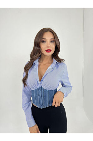 6963 GÖMLEK-MAVİ BEYAZ ÇİZGİLİ