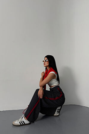 ÇİZGİLİ YANLAR ŞERİT DETAYLI PANTOLON - Lacivert