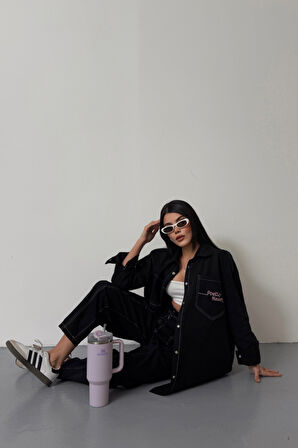 DENİM PUNTOLU GÖMLEK-PANTOLON TAKIM - Pembe