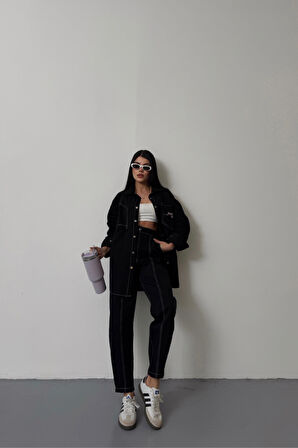 DENİM PUNTOLU GÖMLEK-PANTOLON TAKIM - Pembe