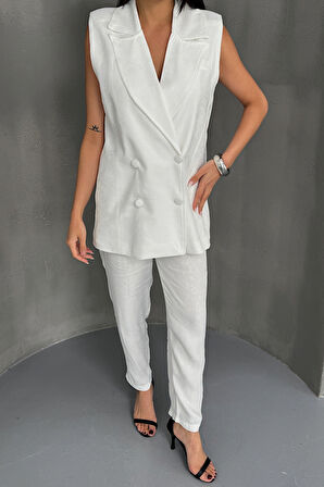 JAKAR KUMAŞ YELEK - PANTOLON TAKIM - Beyaz
