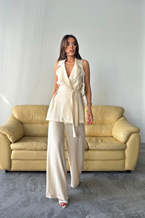 YELEK - PANTOLON TAKIM ÇİLEK KUMAŞ - Bej