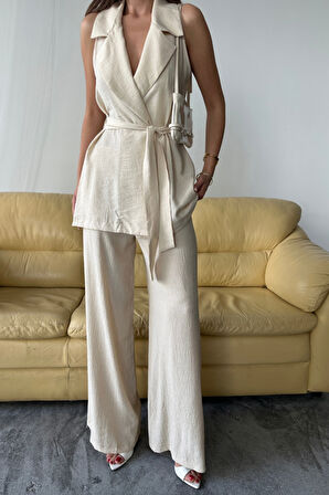 YELEK - PANTOLON TAKIM ÇİLEK KUMAŞ - Bej