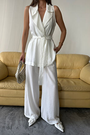 YELEK - PANTOLON TAKIM ÇİLEK KUMAŞ - Beyaz