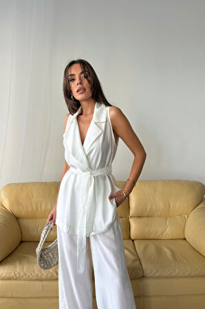 YELEK - PANTOLON TAKIM ÇİLEK KUMAŞ - Beyaz