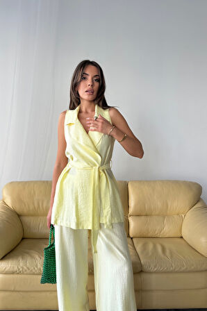 YELEK - PANTOLON TAKIM ÇİLEK KUMAŞ - Sarı