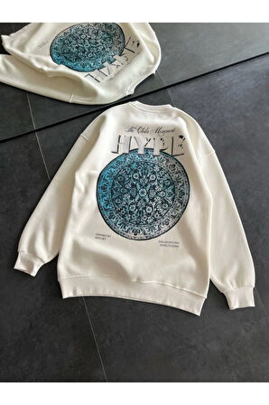 Üç İplik Bisiklet Yaka Baskılı SweatShirt - Beyaz