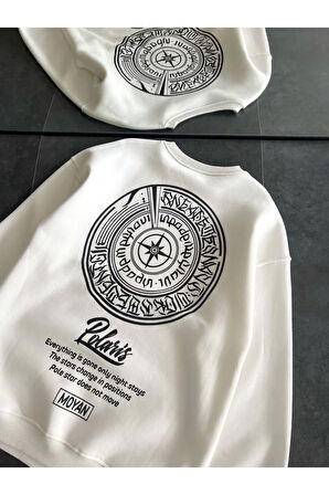 Kışlık Bisiklet Yaka Ön Ve Arka Baskılı SweatShirt - Beyaz