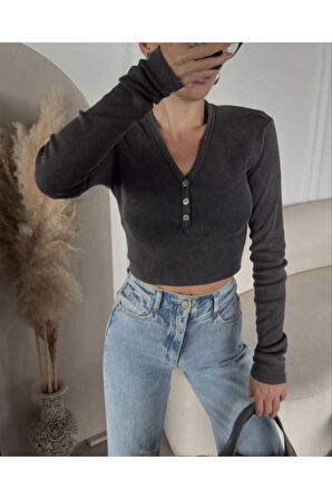 Straight Jeans Yıkamalı Crop Yüksek Bel