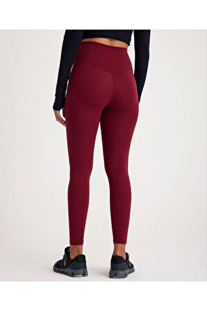 Nonofit Yüksek Bel Düz Özel Tasarım Sporcu Tayt - Bordo
