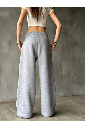 Palazzo Bol Paça Eşofman Pantolon - Gri