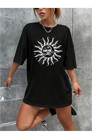 Bisiklet Yaka Baskılı T-shirt - Siyah