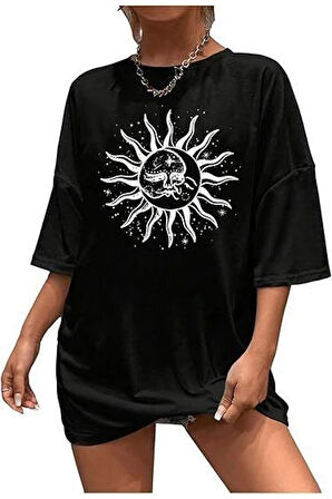 Bisiklet Yaka Baskılı T-shirt - Siyah