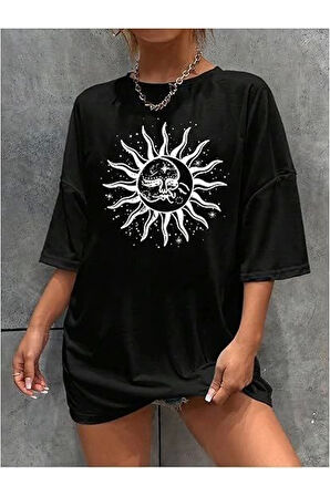 Bisiklet Yaka Baskılı T-shirt - Siyah