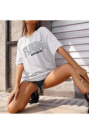 Bisiklet Yaka Baskılı T-shirt - Beyaz