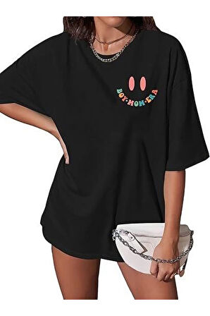 Bisiklet Yaka Kısa Kol Baskılı T-shirt - Siyah