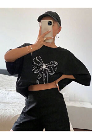 Baskılı Oversize T-shirt - Siyah