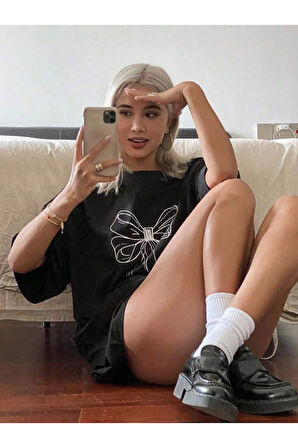 Baskılı Oversize T-shirt - Siyah