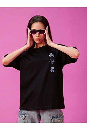 Baskılı Oversize T-shirt - Siyah