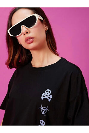 Baskılı Oversize T-shirt - Siyah