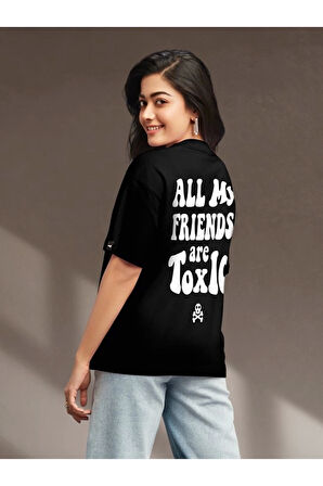 Baskılı Oversize T-shirt - Siyah