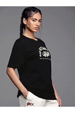 Baskılı Oversize T-shirt - Siyah