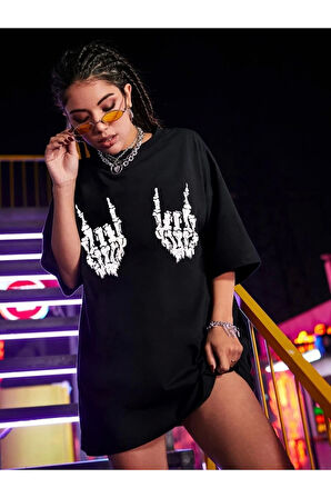 Baskılı Oversize T-shirt - Siyah