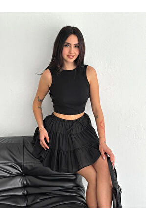 Keten Şortlu Etek - Siyah