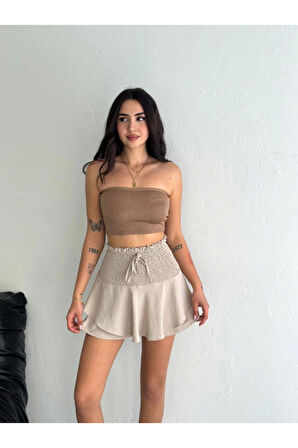 Ayrobin Şortlu Etek - Bej