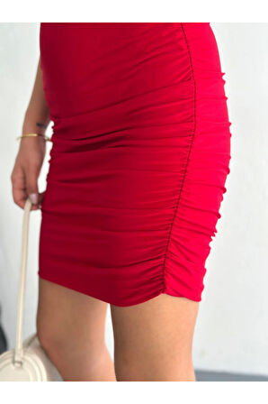 Göğüs Ve Yanlar Dekolteli Kolsuz Boy Elbise - Kırmızı