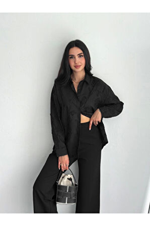 Nakışlı Uzun Kollu Gömlek - Siyah