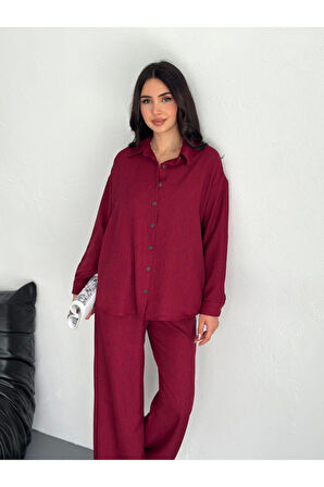 Gömlek Pantolon Ikili Takım - Bordo