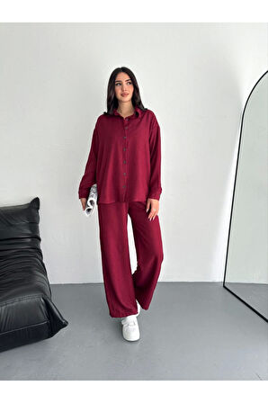 Gömlek Pantolon Ikili Takım - Bordo