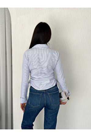 Uzun Kollu Yandan Bağlama Detaylı Gömlek - Beyaz