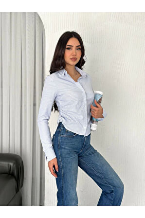 Uzun Kollu Yandan Bağlama Detaylı Gömlek - Beyaz