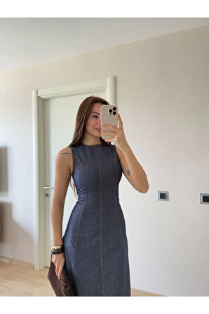 Jeans Kot Uzun Elbise - Lacivert