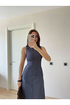 Jeans Kot Uzun Elbise - Lacivert