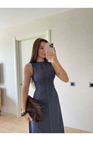 Jeans Kot Uzun Elbise - Lacivert