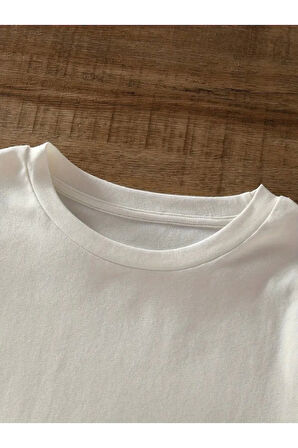 Baskılı Oversize Bisiklet Yaka T-shirt - Beyaz