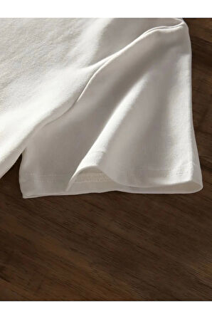 Baskılı Oversize Bisiklet Yaka T-shirt - Beyaz