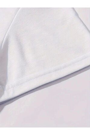 Baskılı Oversize Bisiklet Yaka T-shirt - Beyaz