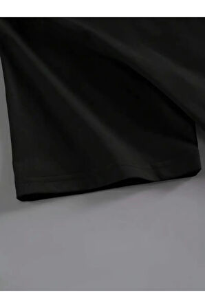Baskılı Oversize Bisiklet Yaka T-shirt - Siyah