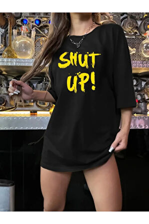 Baskılı Oversize Bisiklet Yaka T-shirt - Siyah