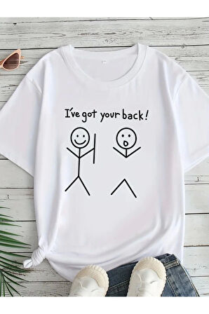 Baskılı Oversize Bisiklet Yaka T-shirt - Beyaz
